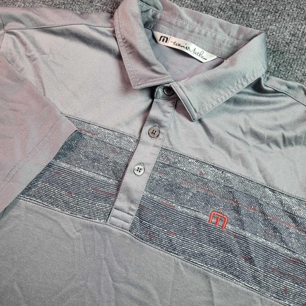 Travis Mathew Mens Polo Shirt Large Gray Striped Short Sleeve Golf Top L
